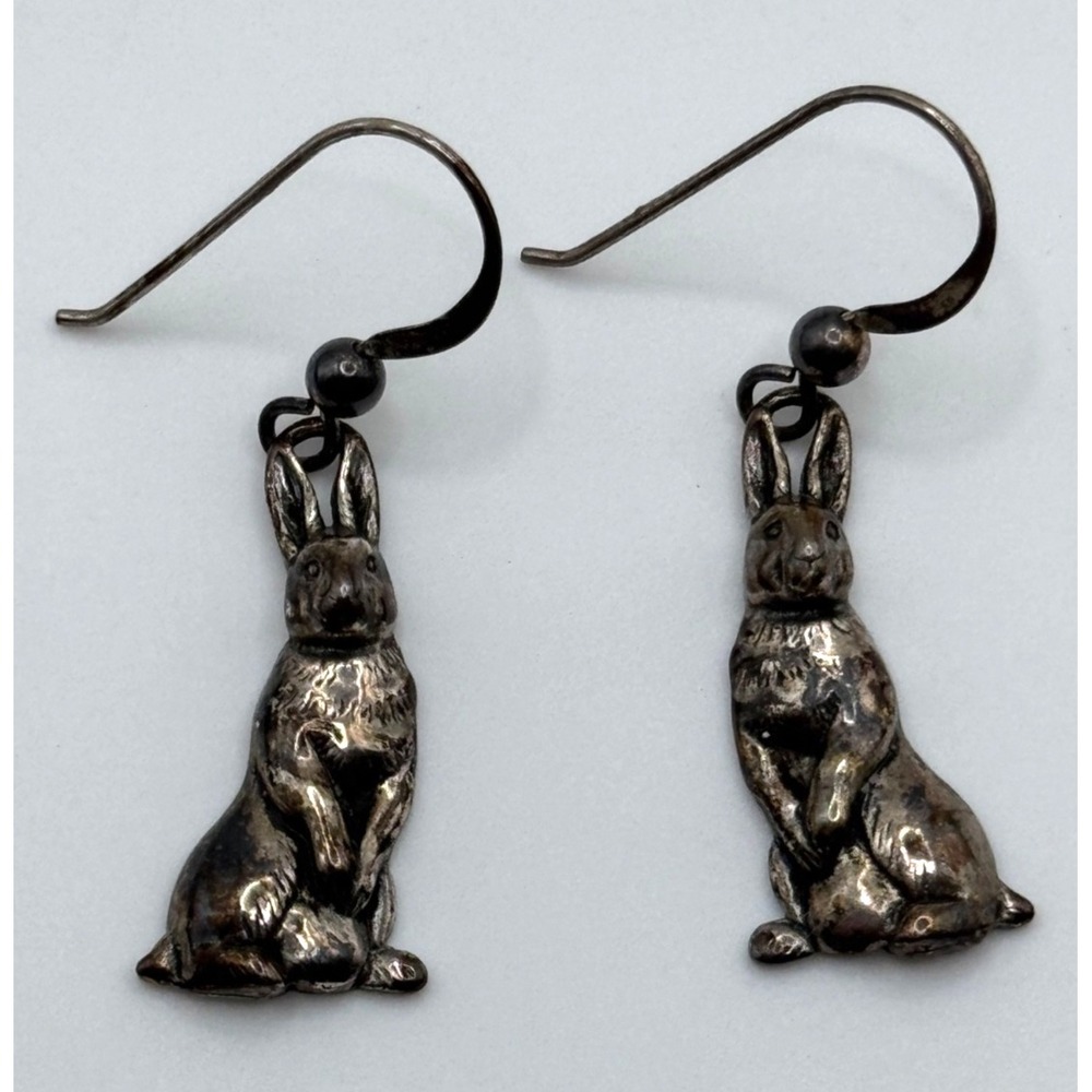 Vintage Shube Dakota West Sterling Silver Bunny Rabbit Hare Dangle Earrings